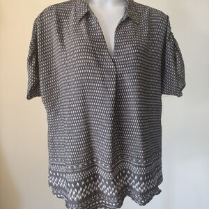 Kim Rogers Curvy Border Print Black Combo Liano Top Blouse Plus Size 2X Career